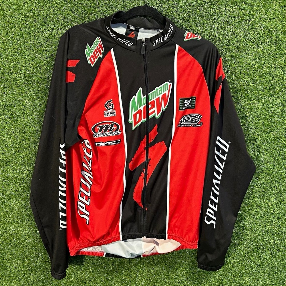 Mountain Dew Specialized Mens L Cycling Jacket Full Zip Long Sleeve Logo Red